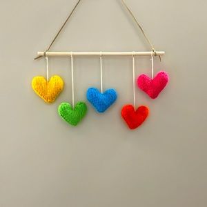 New Super Cute Handmade Colorful Knit Heart Wall Hanging